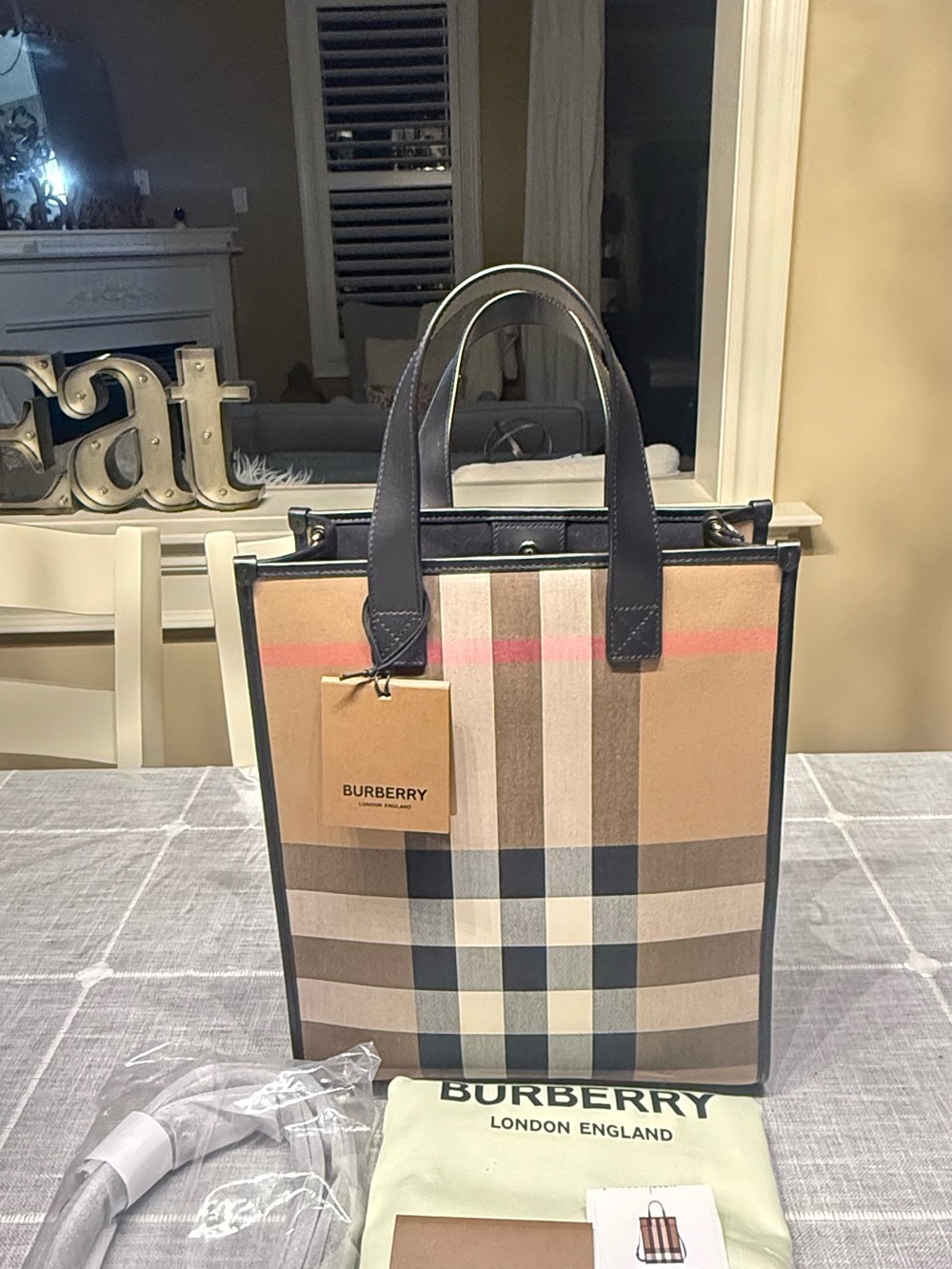 BURBERRY Check Canvas Vertical Book Tote